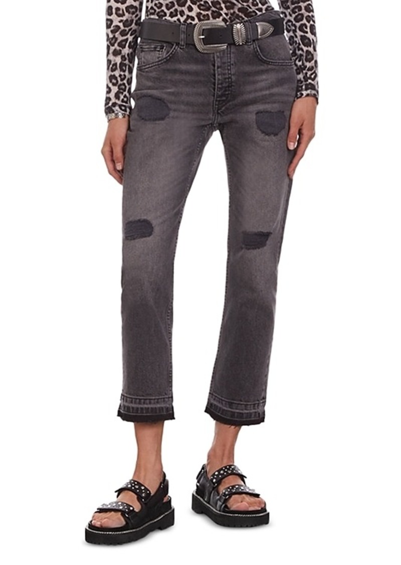 The Kooples Destroy Low Rise Cropped Straight Jeans in Grey