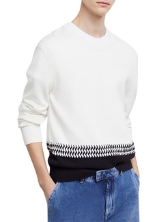 The Kooples Franges Tresses Cotton Color Blocked Crewneck Sweater