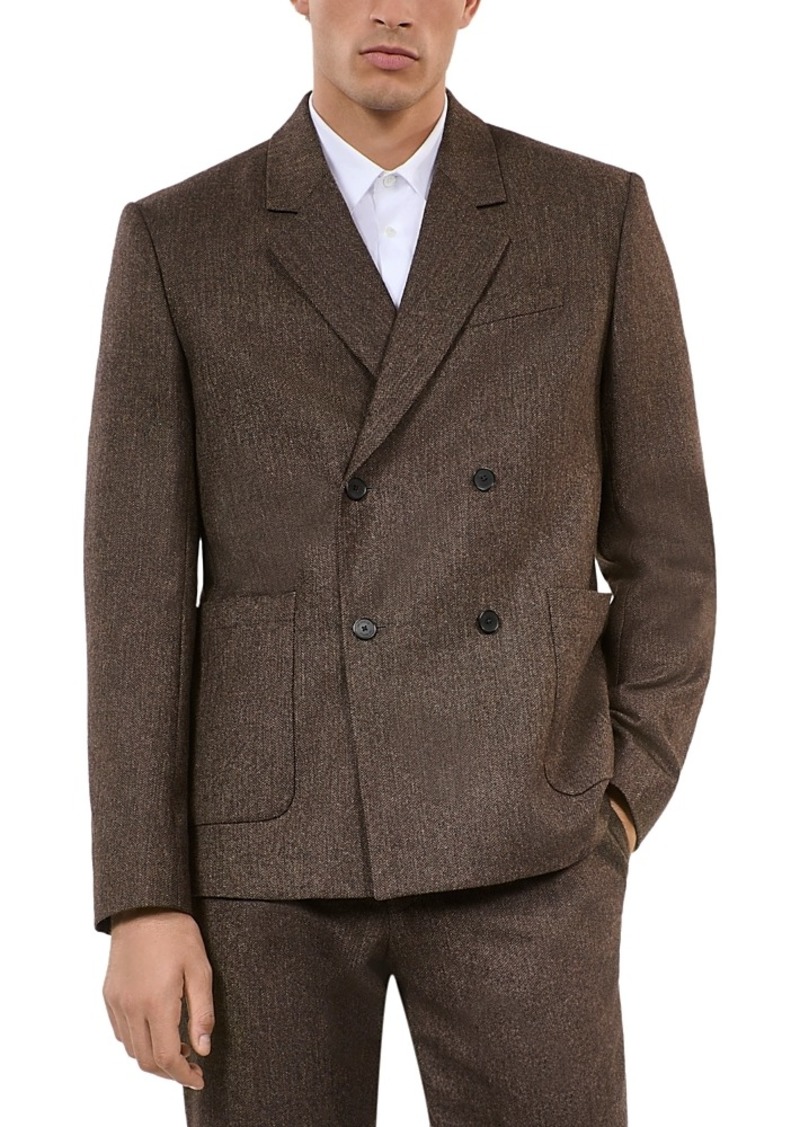 The Kooples Herringbone Fitted Double Breasted Suit Jacket