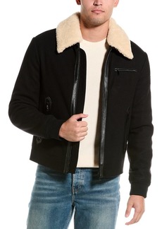 The Kooples Leather-Trim Wool-Blend Jacket