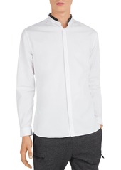 The Kooples Leather Trimmed Slim Fit Button-Down Shirt