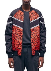 The Kooples Leopard Print Logo Tape Bomber Jacket