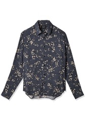 The Kooples Men's Button-Down Shirt in a Cherry Blossom Print Blue/Grey Extra Large