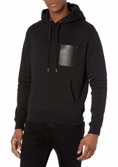 The Kooples Men's Hooded Fleece Sweatshirt with Faux Leather Pocket BLA01