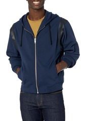 The Kooples Men's Men's Hooded Sweatshirt with Leather Band at Armholes  Extra Large