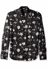 The Kooples Men's Wild Rose Print Shirt with a Classic Collar Black-White