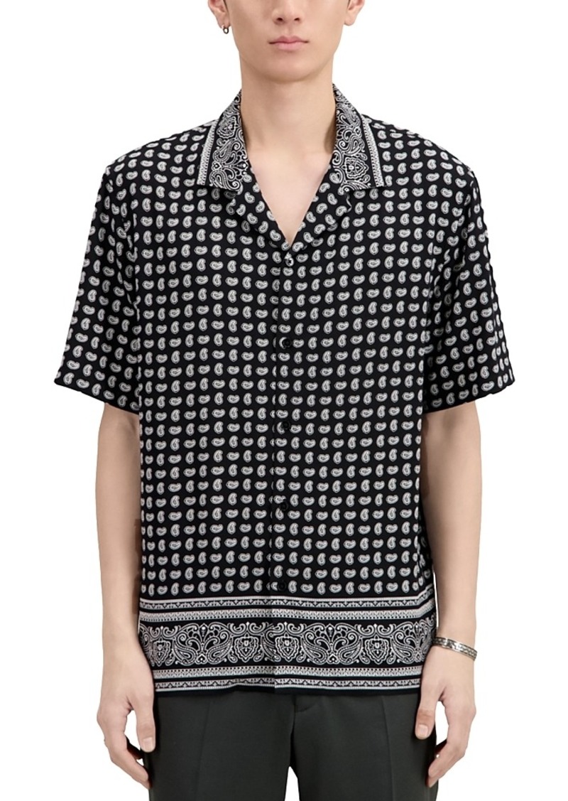 The Kooples Paisley Print Straight Fit Short Sleeve Button Down Camp Shirt