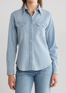 The Kooples Stripe Long Sleeve Stretch Cotton Button-Up Shirt in Blue Denim at Nordstrom Rack