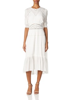 The Kooples Long Short-Sleeved Woven Dress with Round Neckline