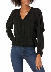 The Kooples Women's Embroidered Top with V-Neckline and Buttons