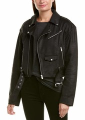 The Kooples Women's Women's Leather Effect Moto Jacket with Sequined Lining Outerwear
