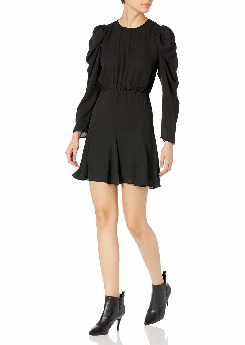 The Kooples Women's Short Dress with Cinched Elastic Waistline and Puff Sleeves BLA01