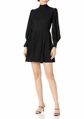 The Kooples Women's Women's Short Dress with Pleated Skirt and Long Puffy Sleeves with Cuffs BLA01