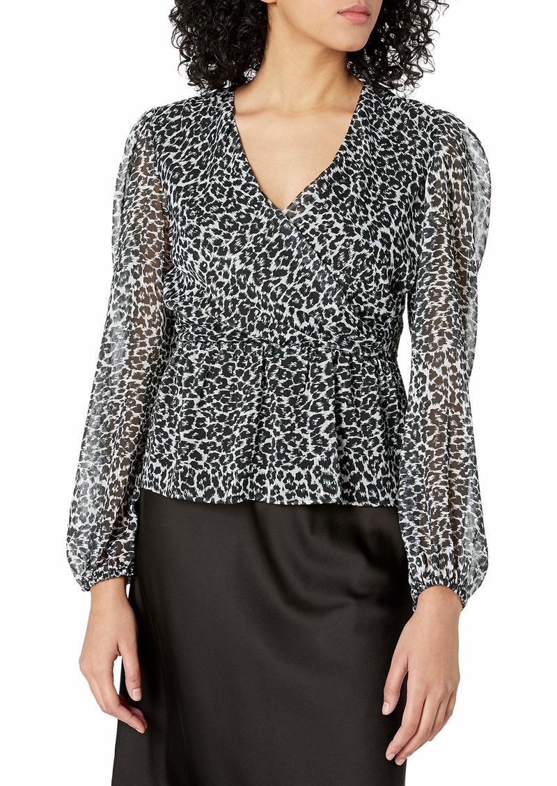 The Kooples Long Sleeved Leopard Printed Draped Top Black/White