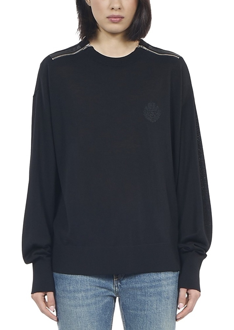 The Kooples Wool Leather Trim Sweater