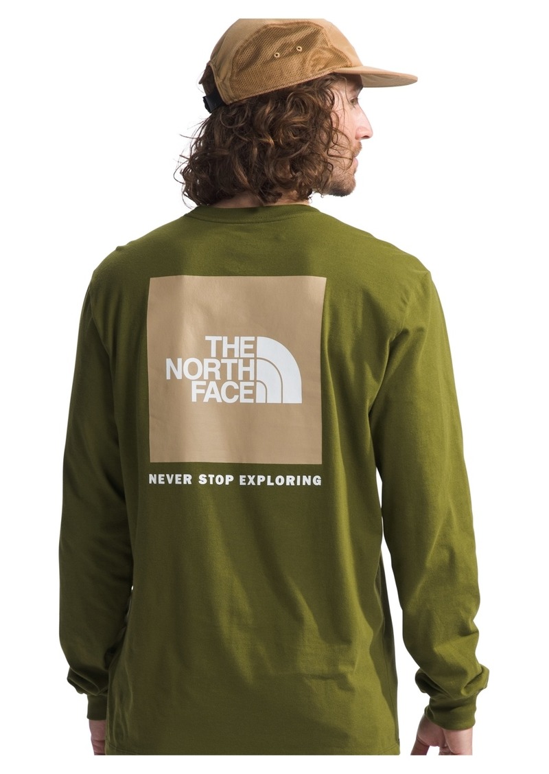 The North Face Men's Box Nse Standard-Fit Logo Graphic Long-Sleeve T-Shirt - Forest Olive, Khaki Stone