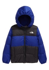 The North Face Kids' Moondoggy Reversible Water Repellent 550 Fill Power Down Puffer Jacket in Black/Bolt Blue Blocked at Nordstrom