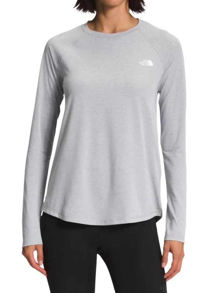 The North Face Wander Hi Low Long Sleeve Top In Light Grey Heather