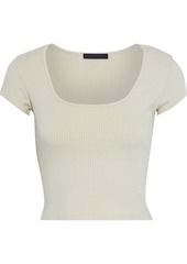 The Range Woman Alloy Cropped Ribbed Jersey Top Ecru