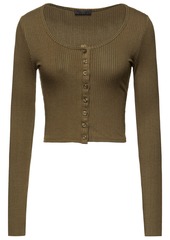 The Range Woman Cropped Ribbed-knit Top Army Green