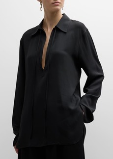 The Row Malon Long-Sleeve Silk Collared Shirt