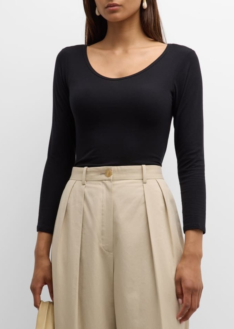 The Row Raya Scoop-Neck Long-Sleeve Rib Top