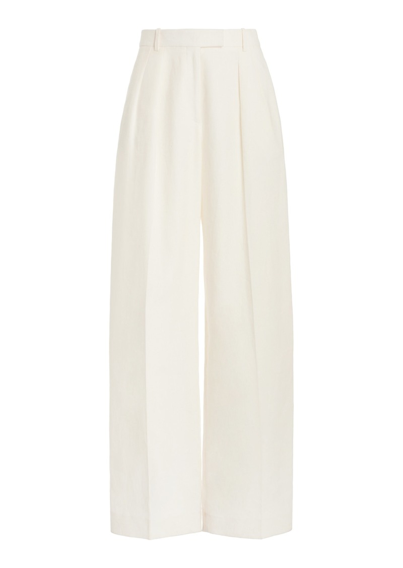 The Row - Antone Pleated Linen Wide-Leg Pants - White - US 6 - Moda Operandi