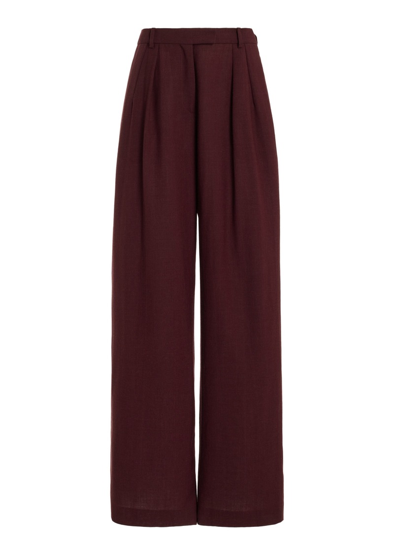 The Row - Antone Pleated Wool Wide-Leg Pants - Burgundy - US 2 - Moda Operandi