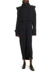 The Row Elodie V-Neck Long Sleeve Cotton Rib Sweater Dress