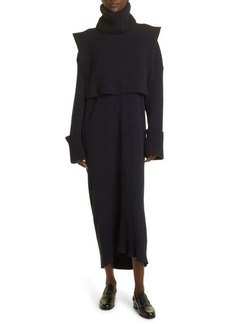 The Row Elodie V-Neck Long Sleeve Cotton Rib Sweater Dress