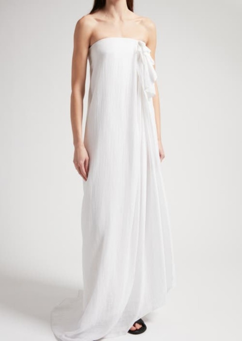 The Row Madleine Ruffle Strapless Cotton Gauze Dress