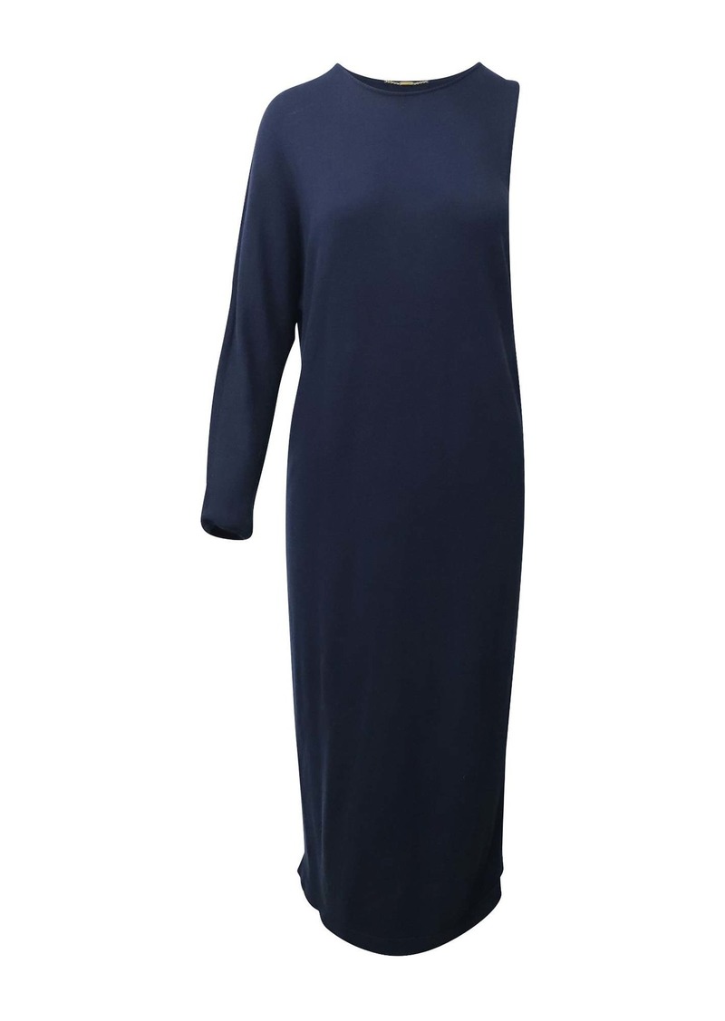 The Row One Shoulder Dress in Navy Blue Wool