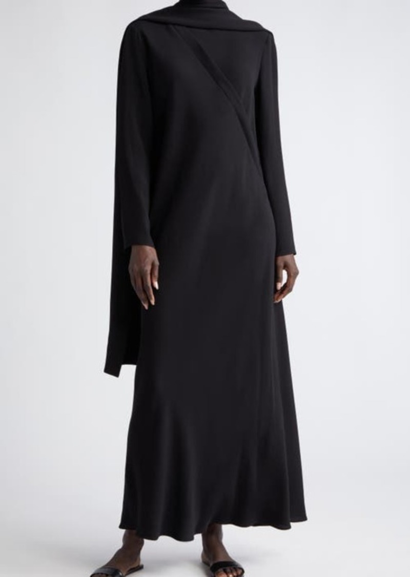 The Row Pascal Scarf Detail Long Sleeve Silk Crepe Dress