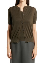 The Row Cervino Short Sleeve Linen & Cashmere Cardigan in Smokey Brown at Nordstrom