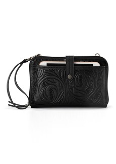 The Sak Women's Iris Leather Convertible Crossbody Bag - Black Leaf Emboss 1