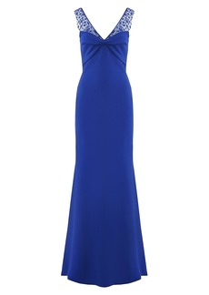 Theia Alva Bead-Embellished Crepe Gown
