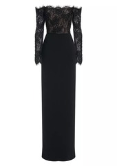 Theia Andrina Lace Off-The-Shoulder Gown