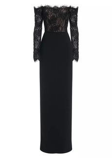 Theia Andrina Lace Off-The-Shoulder Gown
