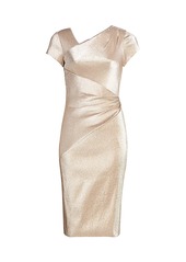 Theia Asymmetric Draped Metallic Dress