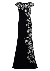 Theia Beaded Vine Crepe Gown