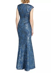 Theia Beatrice Asymmetric-Neck Fit & Flare Gown