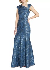 Theia Beatrice Asymmetric-Neck Fit & Flare Gown