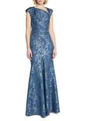 Theia Beatrice Asymmetric-Neck Fit & Flare Gown