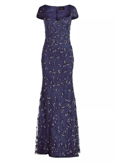 Theia Bree Cap-Sleeve Gown