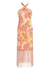 Theia Brigitte Floral Fringe Maxi Dress