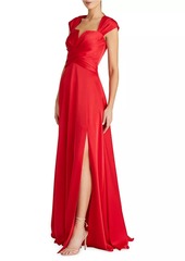 Theia Calista Satin Faux Wrap A-Line Gown