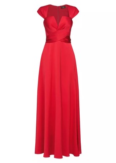 Theia Calista Satin Faux Wrap A-Line Gown