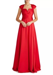 Theia Calista Satin Faux Wrap A-Line Gown