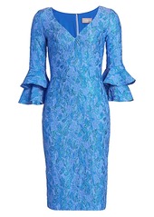 Theia Cloque Bell-Sleeve Dress