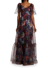 Theia Darla Scoop Neck Floral Gown